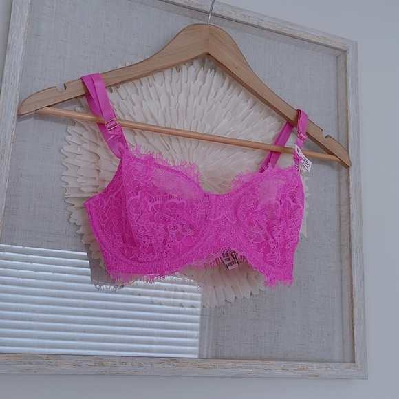 Victoria's Secret Neon Pink Unlined Wicked Bra with Eyelash Lace 32DD New - Picture 4 of 4